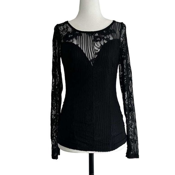 GUESS black unconventional lace Whimsigoth Coquette Dark Fairy Gothic longsleeve - Picture 2 of 8
